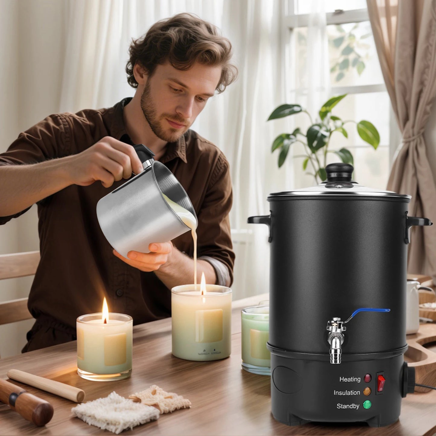 6L Candle Melting Pot Large Capacity Electric Wax Melt Machine Stainless Steel Wax Melting Furnace for Candle Soap Making