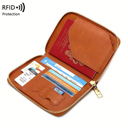 RFID Blocking Passport Holder with Zipper Travel Credit Card Bag - Multifunctional Document Organizer