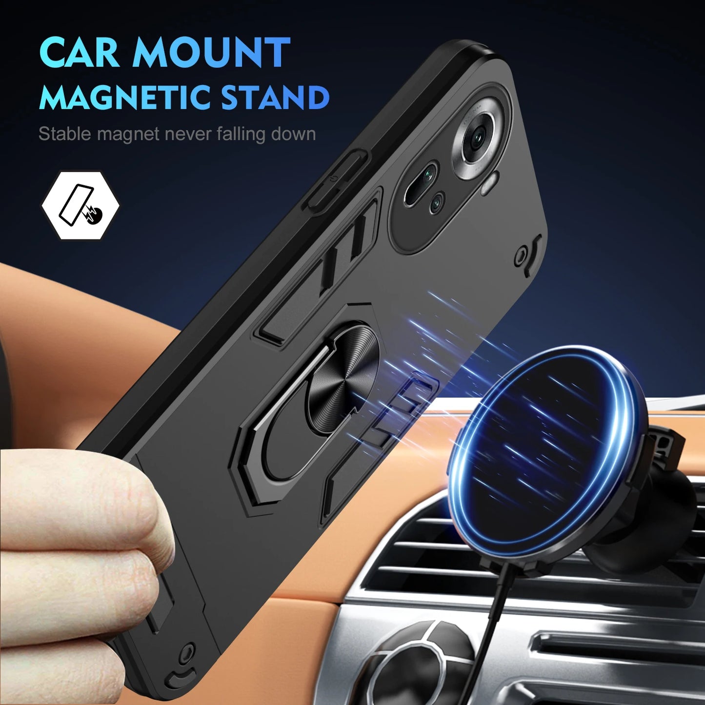 Magnetic Phone Holder Case for OPPO Reno 10 11 Pro 5G 8T Cases Luxury Protect Bumper Back Cover for OPPO Reno7 8 Lite