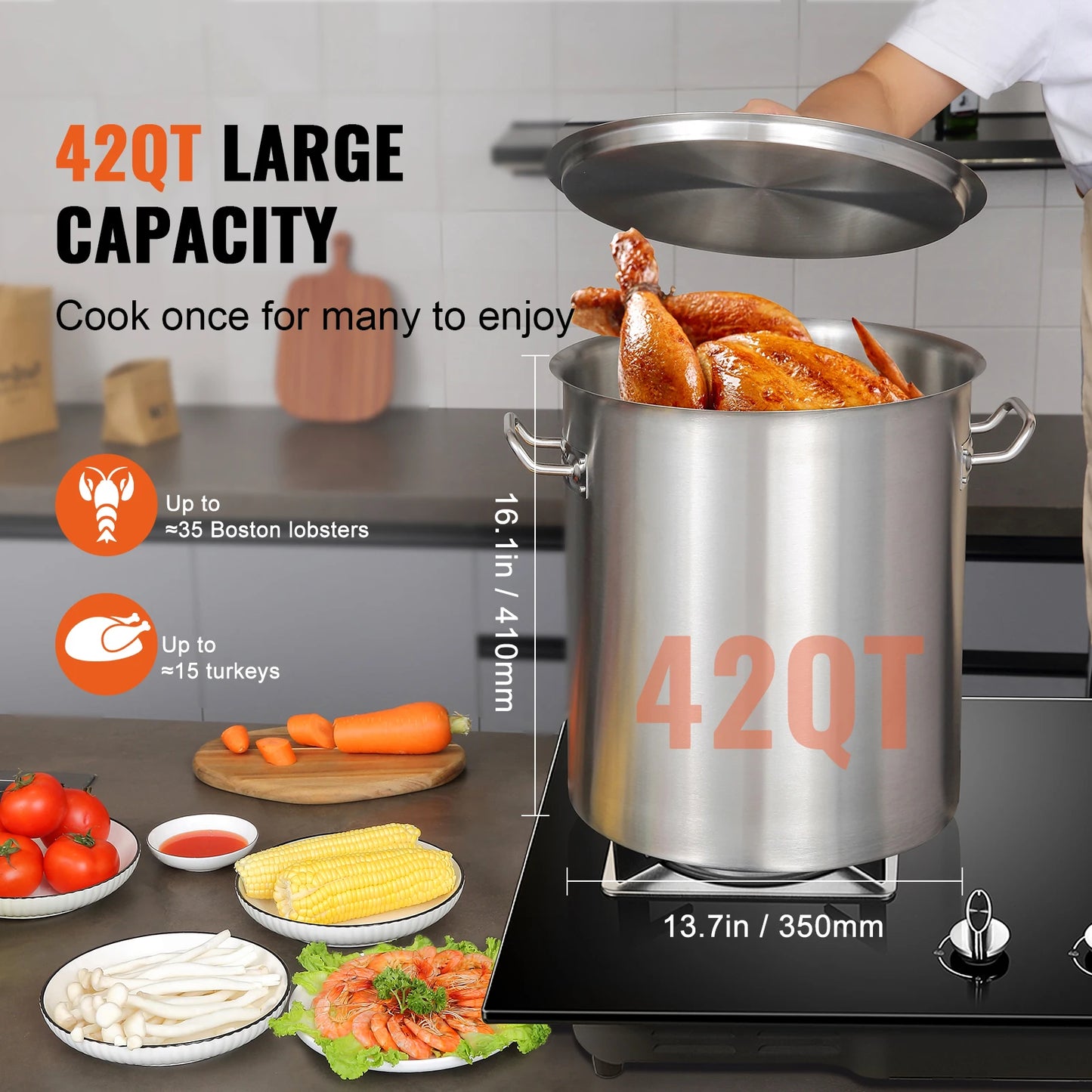 SucceBuy 42 Quart Stainless Steel Cookware Stockpot Commercial Cooking Pot Large Soup Pot Cookware Sauce Pot with Strainer Lid