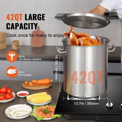 SucceBuy 42 Quart Stainless Steel Cookware Stockpot Commercial Cooking Pot Large Soup Pot Cookware Sauce Pot with Strainer Lid