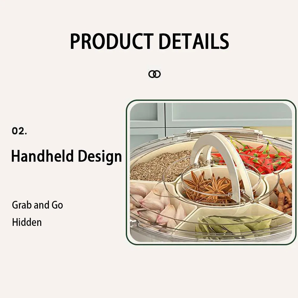 Six-Grid Food Storage Box With Handles Divided kitchen Container Compartments Stackable Snack Tray Removable and washable