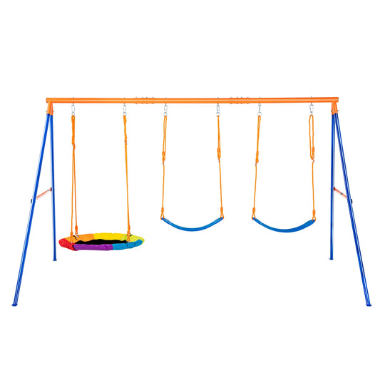 SucceBuy Swing Sets for Backyard 600lbs Capacity Swing Set with 1 Saucer Swing Seat 2 Belt Swing Seats Swingset Outdoor for Kids