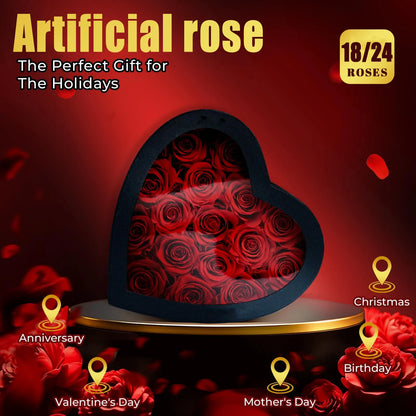 18/24PCS Heart Shape Roses Gift Box for Valentines Day Gifts Flowers Heart Shape Box for Her Mathers Day Forever Flower Birthday