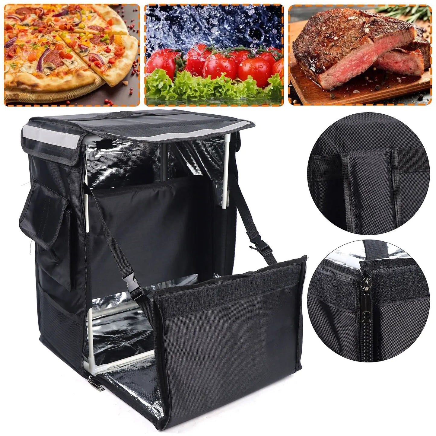Food Delivery Backpack, Waterproof Ergonomic Foldable Delivery Bag for Cold Hot Food Keep 2-3 Hours, for Cakes, Food, Camping