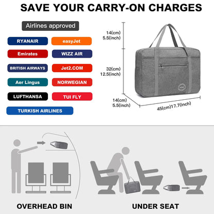 EasyJet-Approved 45x36x20cm Underseat Cabin Bag - Foldable Carry-On Duffel for Travel, Weekend & Overnight Trips