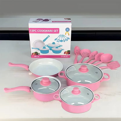 12-Piece High-Quality Non-Stick Cookware Set Deep Frying Pan with Lid Milk Pot Maifan Stone Frying Pan Cooking Pot Set