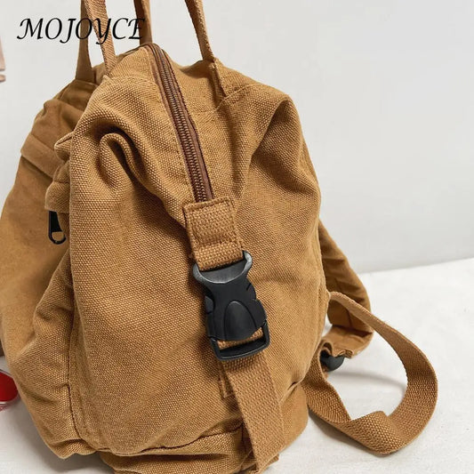 Canvas Backpack Vintage Casual Daypack Solid Color Travel Backpack Aesthetic Hippie Y2K Backpack for Women and Girls