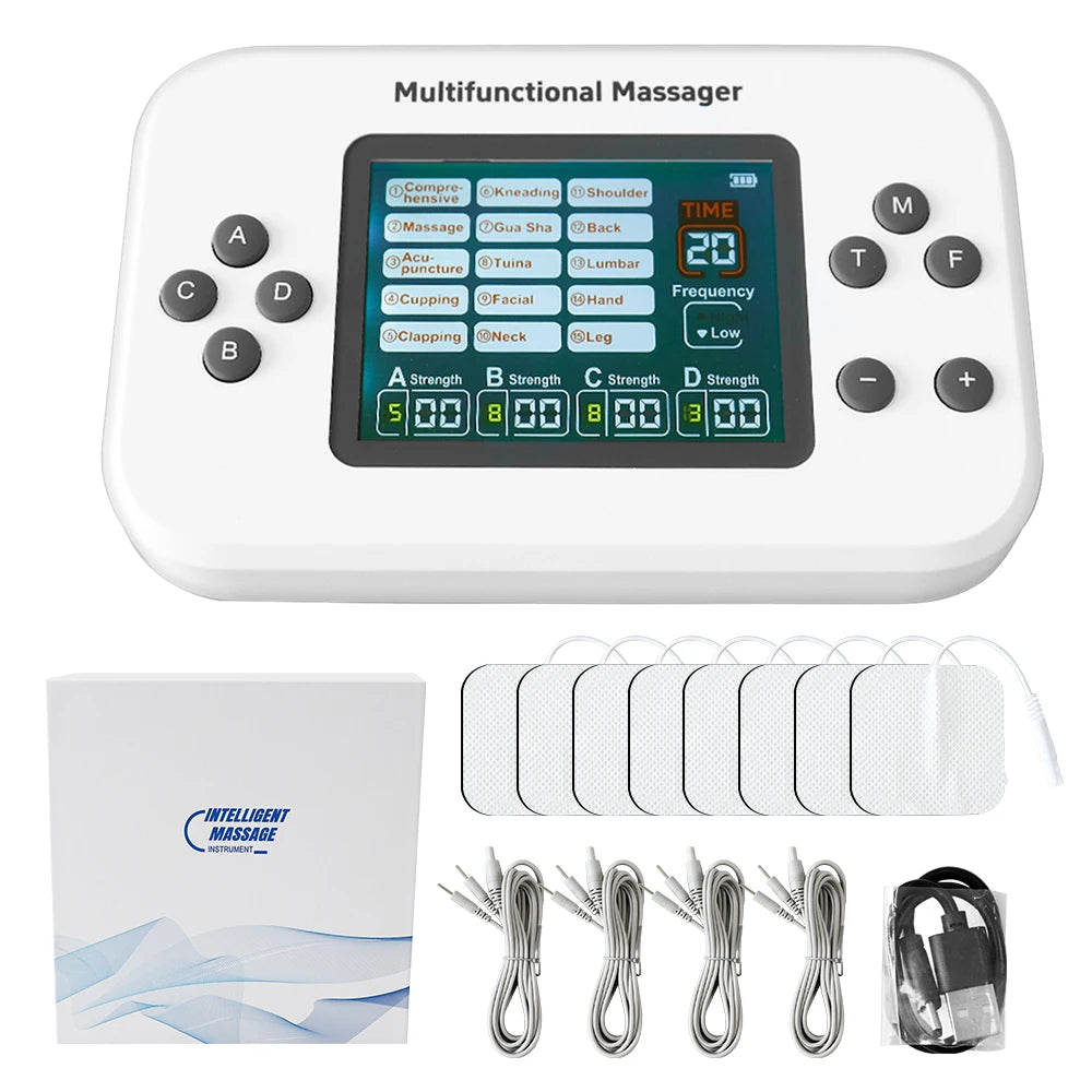 Electric Muscle Stimulator EMS & TENS Unit Pulse Massager for Back Neck Shoulder Knee Joints Full Body Relax 15 Modes 4 Output