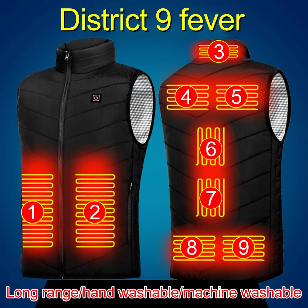9 Areas Heated Vest Men Jacket Heated Winter Womens Electric Usb Heater mountain Jacket Man Thermal Vest Body Warmer Coat M-7XL