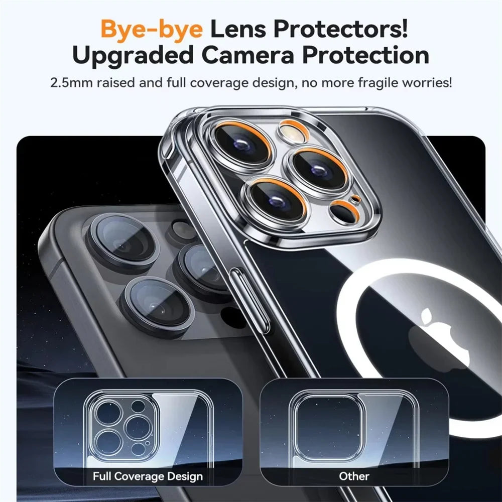 For Magsafe Full Camera Protector Clear Phone Case For iPhone 16 15 14 13 12 11 Pro Max 16 Plus Magnetic Wireless Charging Cover