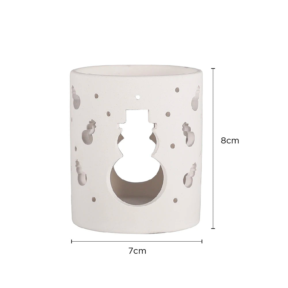 Christmas Ceramic Oil Burner with Cutout Design, Xmas Tree & Snowman Candle Holder for Home Decoration Gift