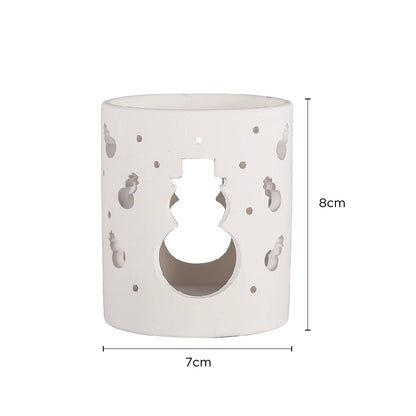 Christmas Ceramic Oil Burner with Cutout Design, Xmas Tree & Snowman Candle Holder for Home Decoration Gift