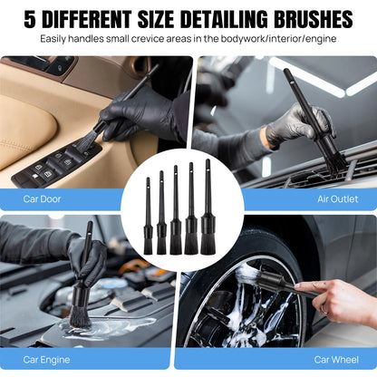 Car Detailing Brush Set, Kit, Brushes, Cleaning Windshield Tool, Professional Care kit - Wash for Interior Exterior Wheels
