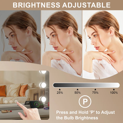 17 LED Hollywood Makeup Mirror Large Vanity Light Mirror with Dimmable LED Bulbs