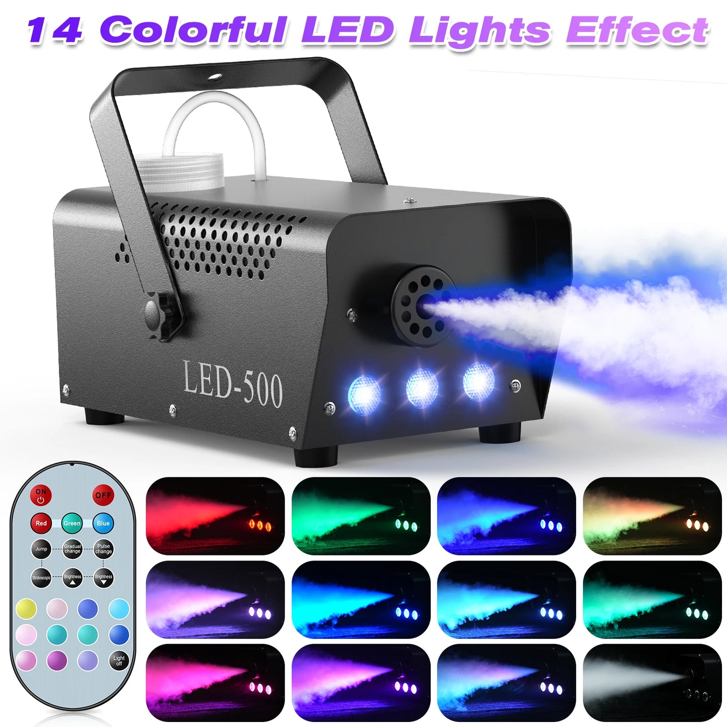 Fieryzeal 500W Fogger Stage RGB LED Effect DJ Smoke Machine Disco Wedding Fogger Machine Stage lights