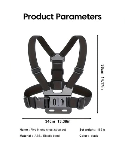 Adjustable phone clip stand with chest strap, fixed bracket for cycling, sports, climbing, and camera phones, chest phone mount.