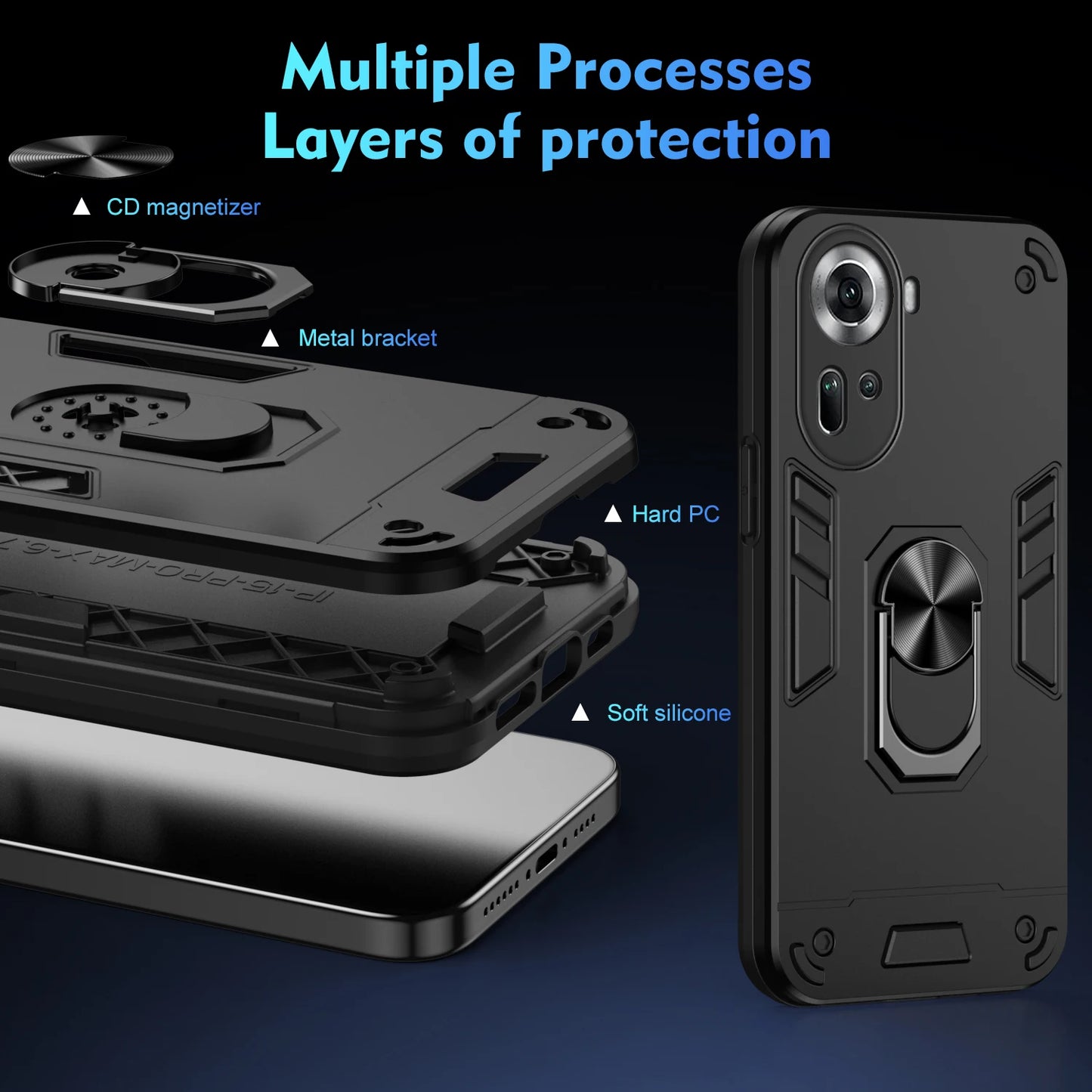Magnetic Phone Holder Case for OPPO Reno 10 11 Pro 5G 8T Cases Luxury Protect Bumper Back Cover for OPPO Reno7 8 Lite