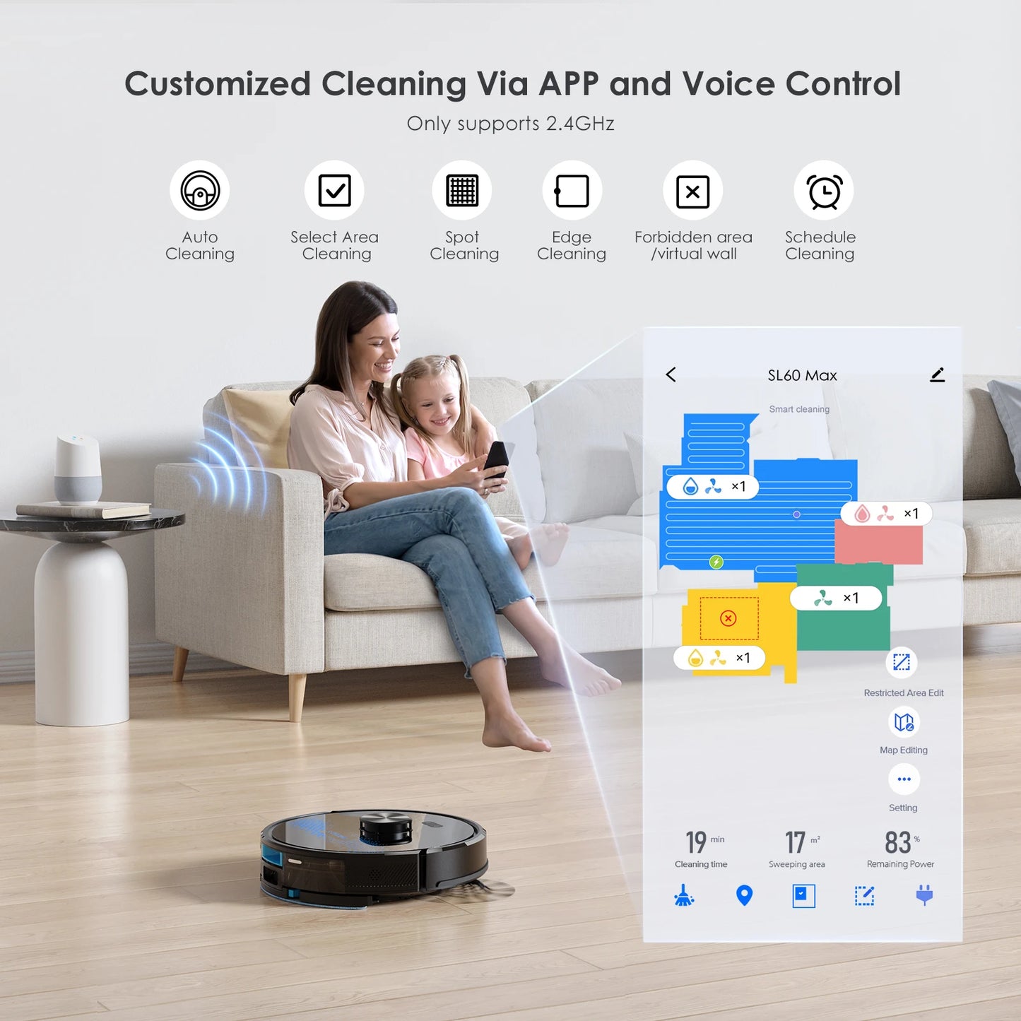 Lubluelu SL60 Max 3-in-1 Robot Vacuum Mop - 5000Pa Suction Pet Hair Long Hair Friendly LDS9.0 LiDAR 24 No-Go Zones APP Control
