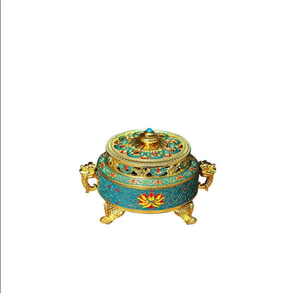 Copper Alloy Antique Incense Burner Aromatherapy Incense Burner Sandalwood Embossed Enamel Painted Temple Plate Incense Burner