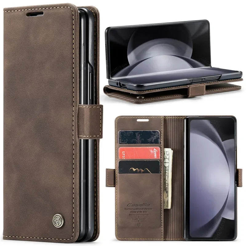 CaseMe Retor Leather Wallet Card Slot Phone Case for Samsung Galaxy Z Fold 7 6 5 4 Fold5 Fold6 Shockproof Flip Stand Cover Coque