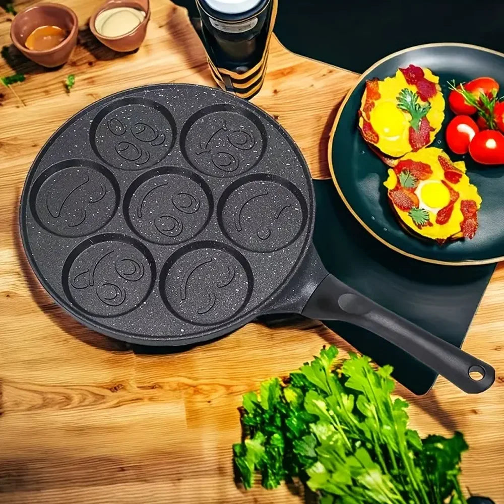 26.5cm Frying pan Cute Egg Pancake Pan Seven-Hole Smiley Frying Pan For Gas stove Induction Cooker Nonstick Pancake Pans