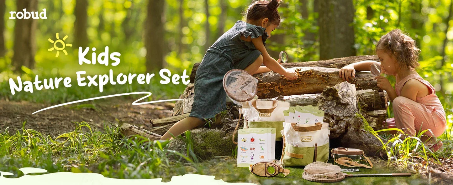 Robud Upgraded Kids Explorer Kit with Costume Kit Green Outdoor Exploration Set for Camping Montessroi Toy for Kids WRP30