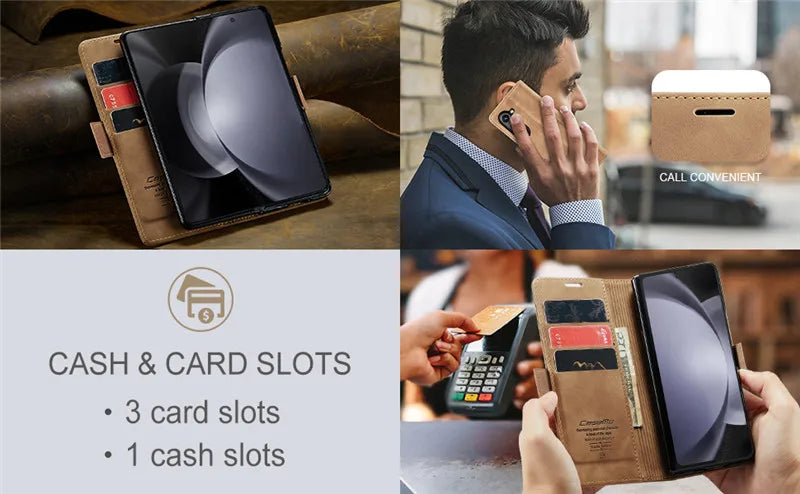 CaseMe Retor Leather Wallet Card Slot Phone Case for Samsung Galaxy Z Fold 7 6 5 4 Fold5 Fold6 Shockproof Flip Stand Cover Coque