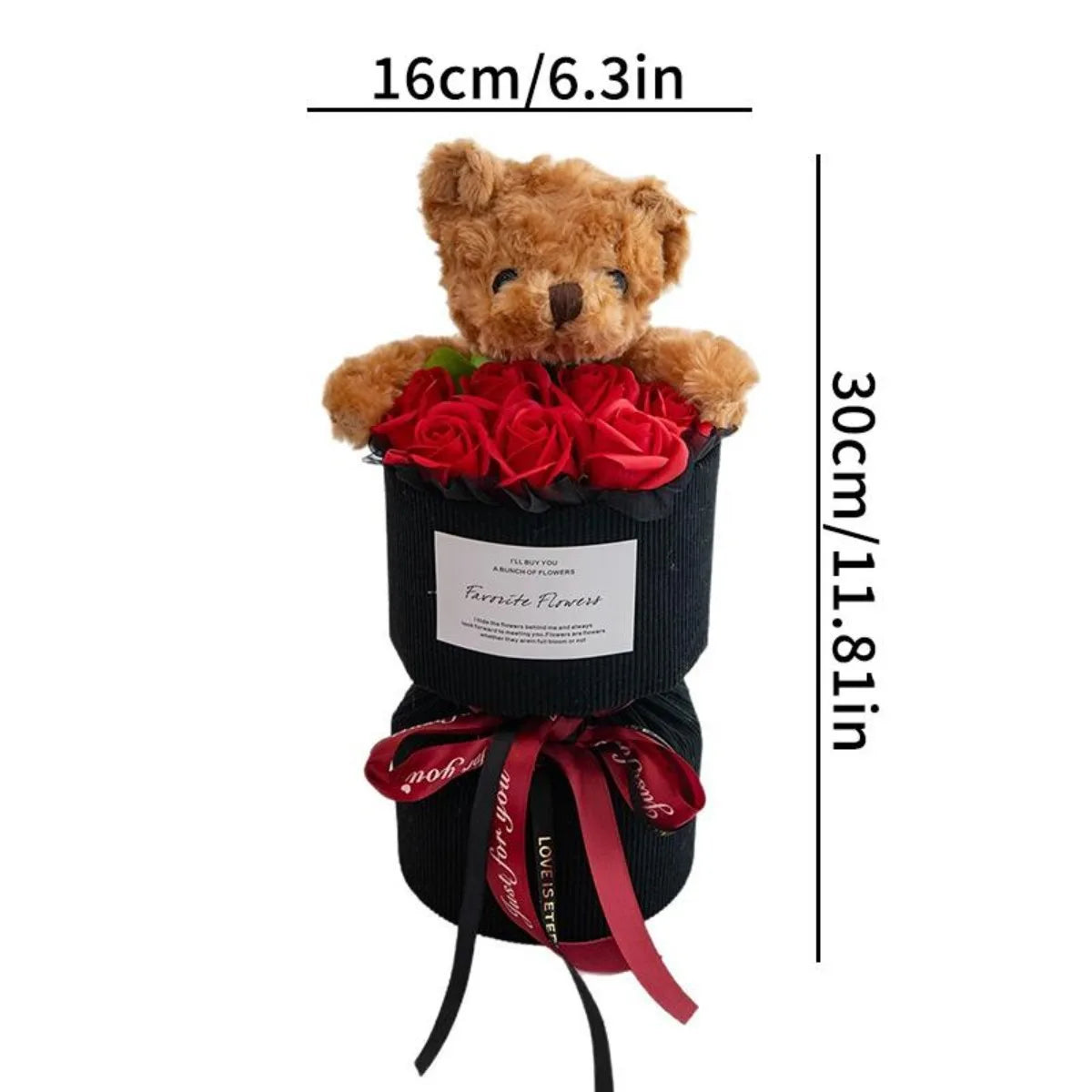 Valentine's Day Gift for Her Rose Bouquet with Cute Bear Artificial Flower Home Decor for Living Room Bedroom Wedding Decoration
