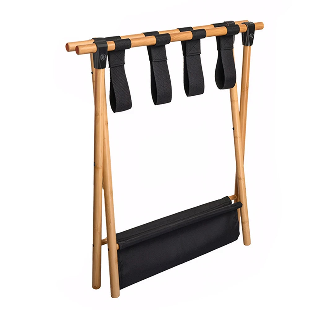 Bamboo Suitcase Stand Foldable Luggage Stand with Nylon Straps Suitcase Holder Suitable for Guest Room Bedroom Hotel
