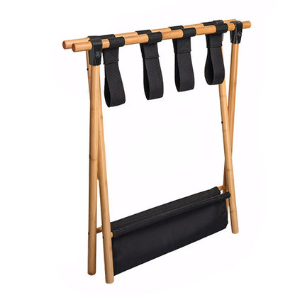 Bamboo Suitcase Stand Foldable Luggage Stand with Nylon Straps Suitcase Holder Suitable for Guest Room Bedroom Hotel