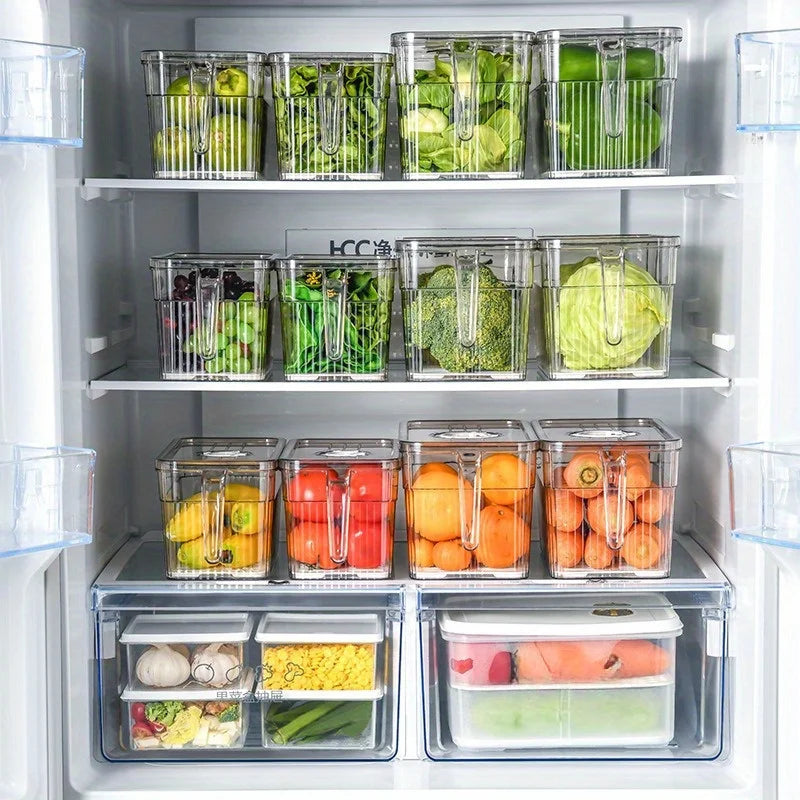 Kitchen Refrigerator Storage Box Food Grade Household Timed Refrigerator Storage Containers for Fruit Vegetable Food Drinks