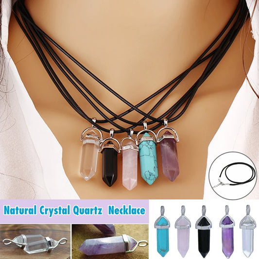 Quartz Chakra Crystal Healing Point Cut Gemstone Pendant Reiki Necklace Gift UK