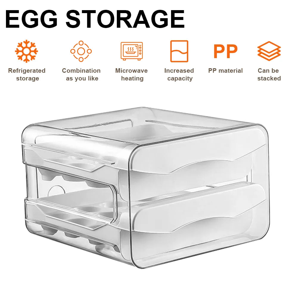 Drawer Egg Holder Rack Refrigerator Egg Storage Box 2 Layers Fresh-keeping Box Kitchen Accessories Household Stacked Egg Tray