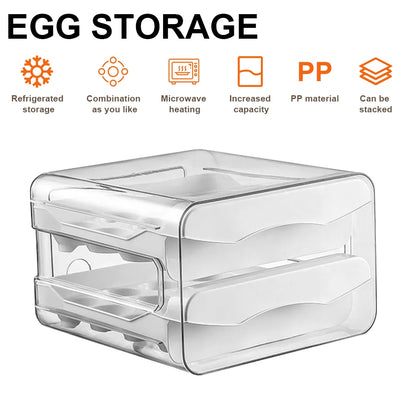 Drawer Egg Holder Rack Refrigerator Egg Storage Box 2 Layers Fresh-keeping Box Kitchen Accessories Household Stacked Egg Tray
