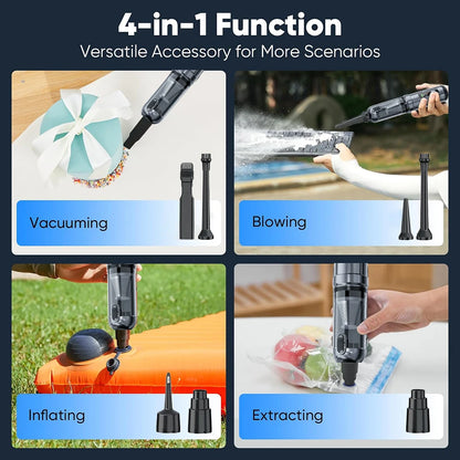 Wireless Car Vacuum Cleaner 16000Pa Suction Portable Cordless 4-in-1 Air Blower Inflator Pump Compressor Car Cleaning 6000mAh