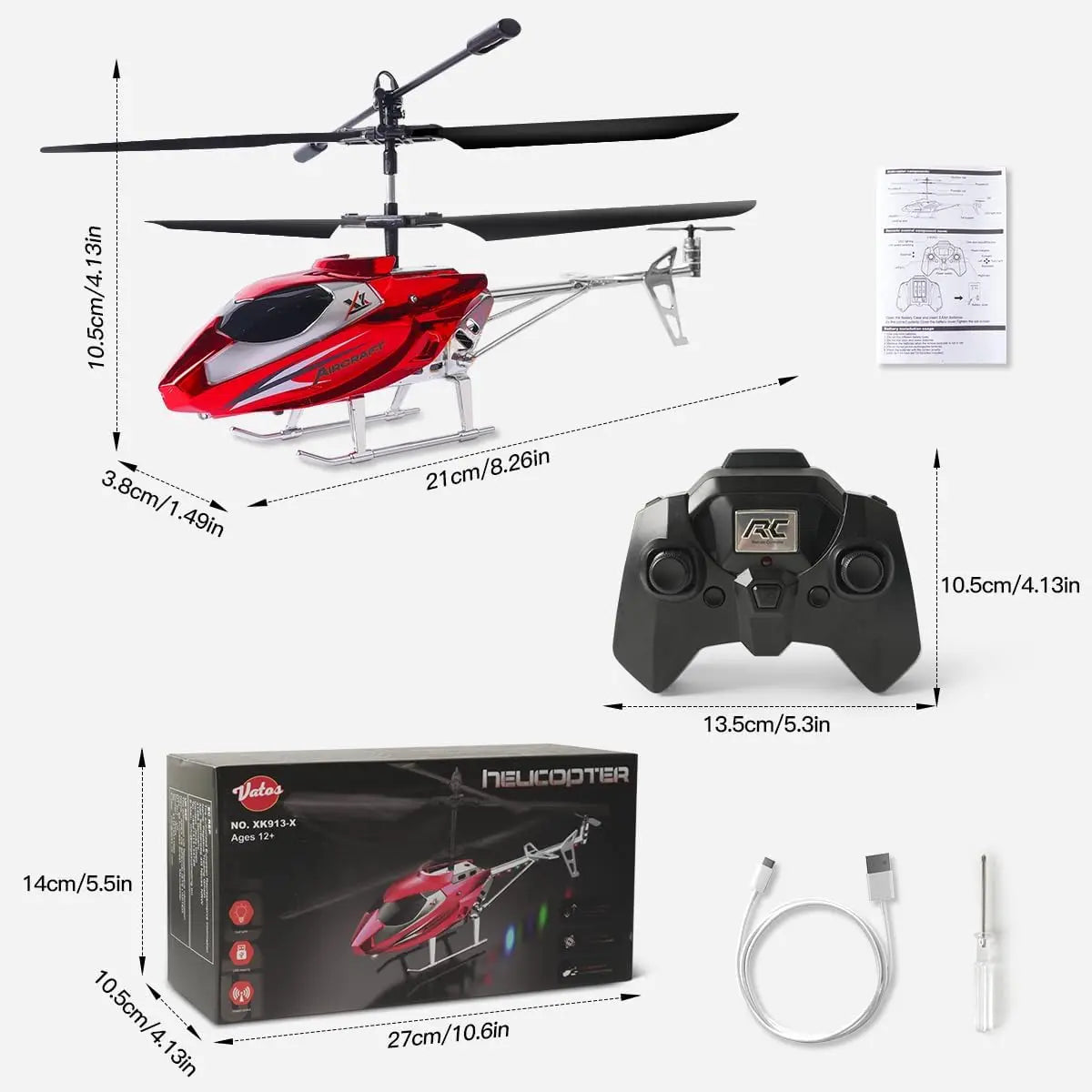 VATOS RC Helicopter for Boys 2.4G Remote Control Helicopter LED Light for Kids Fixed Height One-Key Take-Off Indoor Plane Gifts