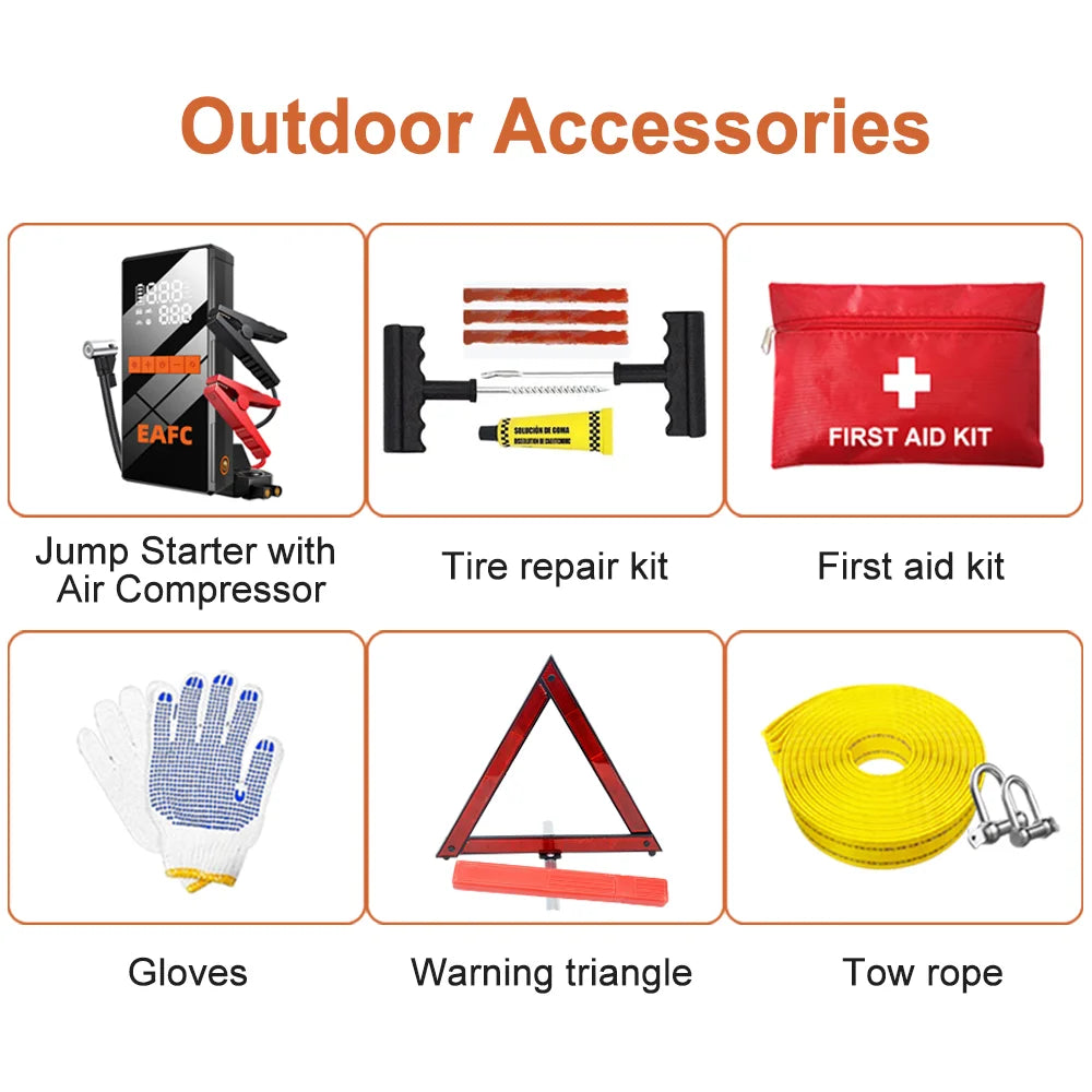 1200A Car Jump Starter 150PSI Tire Inflator 4 In 1 Multifunctional Automotive Emergency Power Bank Air Pump with Tire repair kit