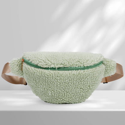 Unisex Fuzzy Crossbody Bag Zipper Closure Solid Shoulder Bag Multifunctional Soft Foldable Lightweight Autumn Winter Daily Bag