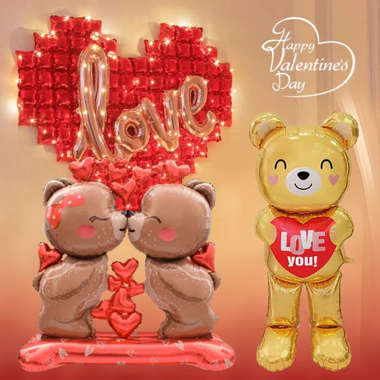 60in Standing Cute Love Teddy Bear-Shaped Balloon for Romantic Valentine's Day Proposal Wedding Birthday Party Decoration