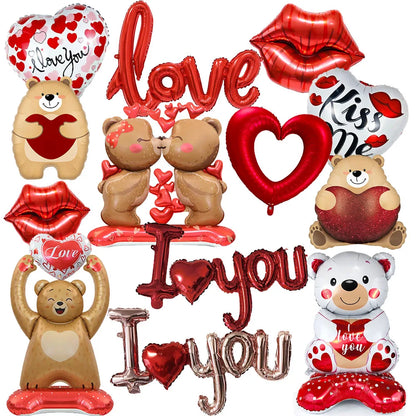 Valentine's Day Foil Balloon Decor Teddy Bear Foil Balloon Love Balloon Heart Balloons for Valentines Wedding Party Decor