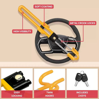1/2/4Piece Vehicle Anti-Theft Security Lock with Adjustable Length Clamp Double Hook Locks Heavy Duty Steering Wheel Lock w/Keys
