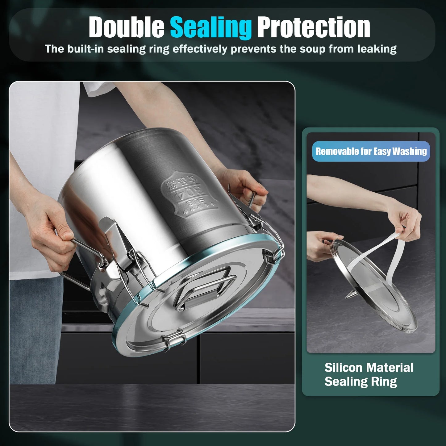 6L/12L Food Storage Bucket，Household Kitchen 304 Stainless Steel Bean Cereal Rice Container Airtight Canister Pail with Lid