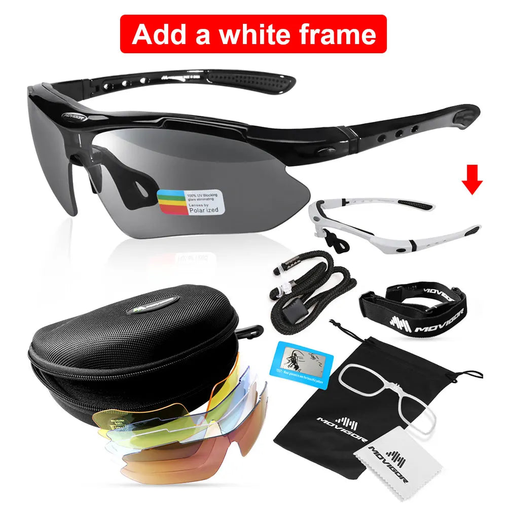 MOVIGOR 5 Lens Polarized Cycling Glasses Sports Men Sunglasses Road Bicycle Goggles Mountain Bike Riding Protection Eyewear set