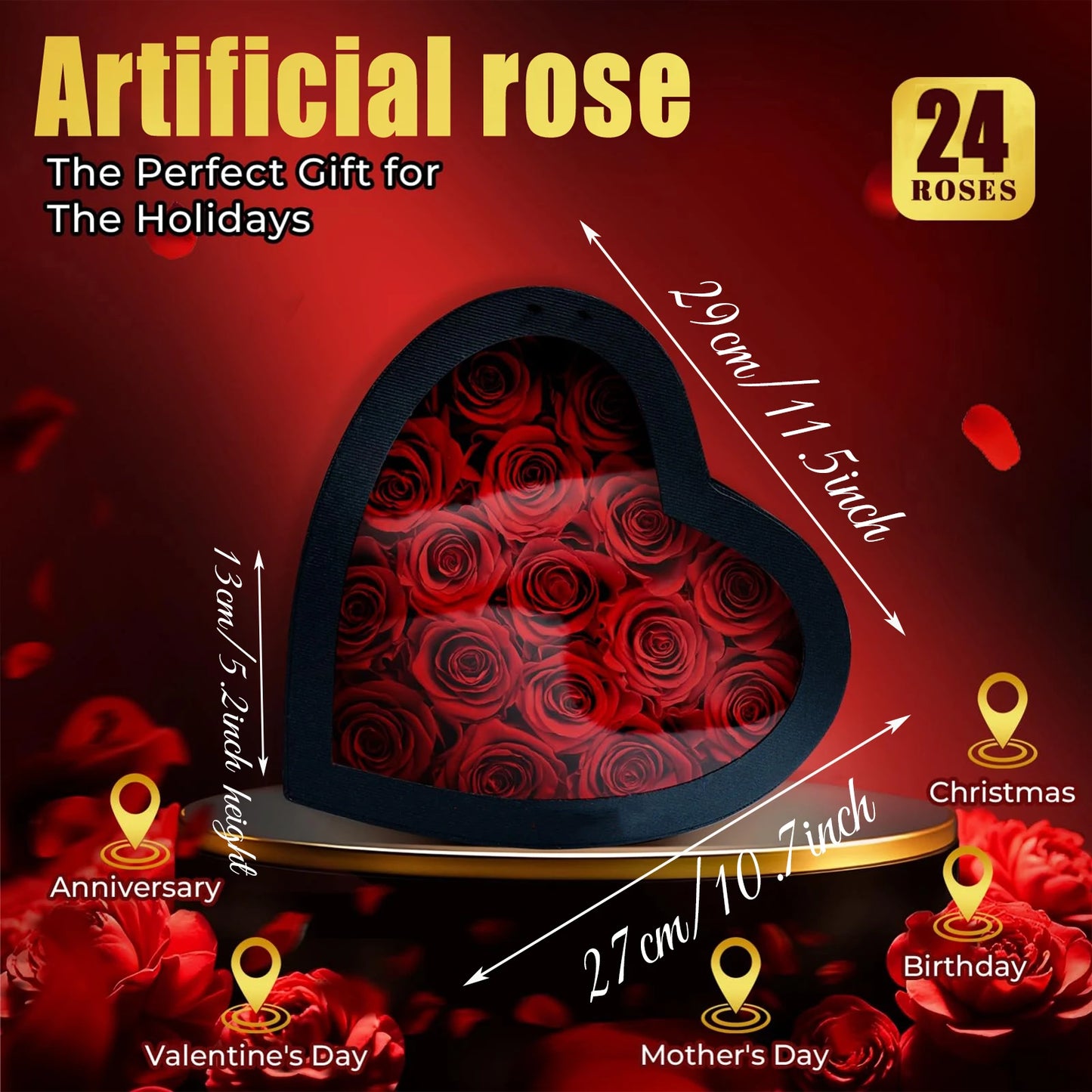 18/24PCS Heart Shape Roses Gift Box for Valentines Day Gifts Flowers Heart Shape Box for Her Mathers Day Forever Flower Birthday