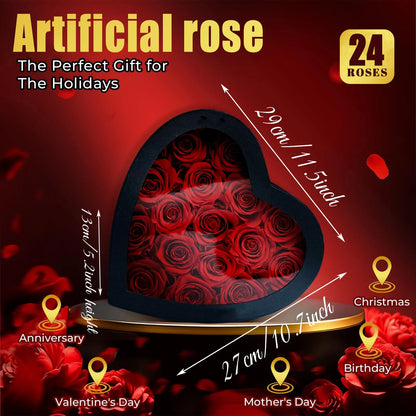 18/24PCS Heart Shape Roses Gift Box for Valentines Day Gifts Flowers Heart Shape Box for Her Mathers Day Forever Flower Birthday