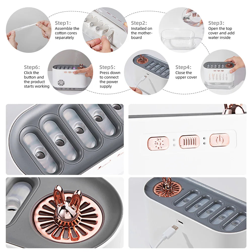 7 Colors LED Mist Humidifier Night Light Quiet Aroma Diffuser with 5 Nozzle Spray Cool Air Purifier Oil Diffuser for Home Office