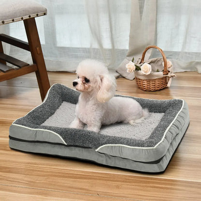 Voltsify Anti-Slip Orthopedic Pet Bed with Removable Zipper Cover, Elevated Pillow Support, High-Density Sponge & EPE Foam