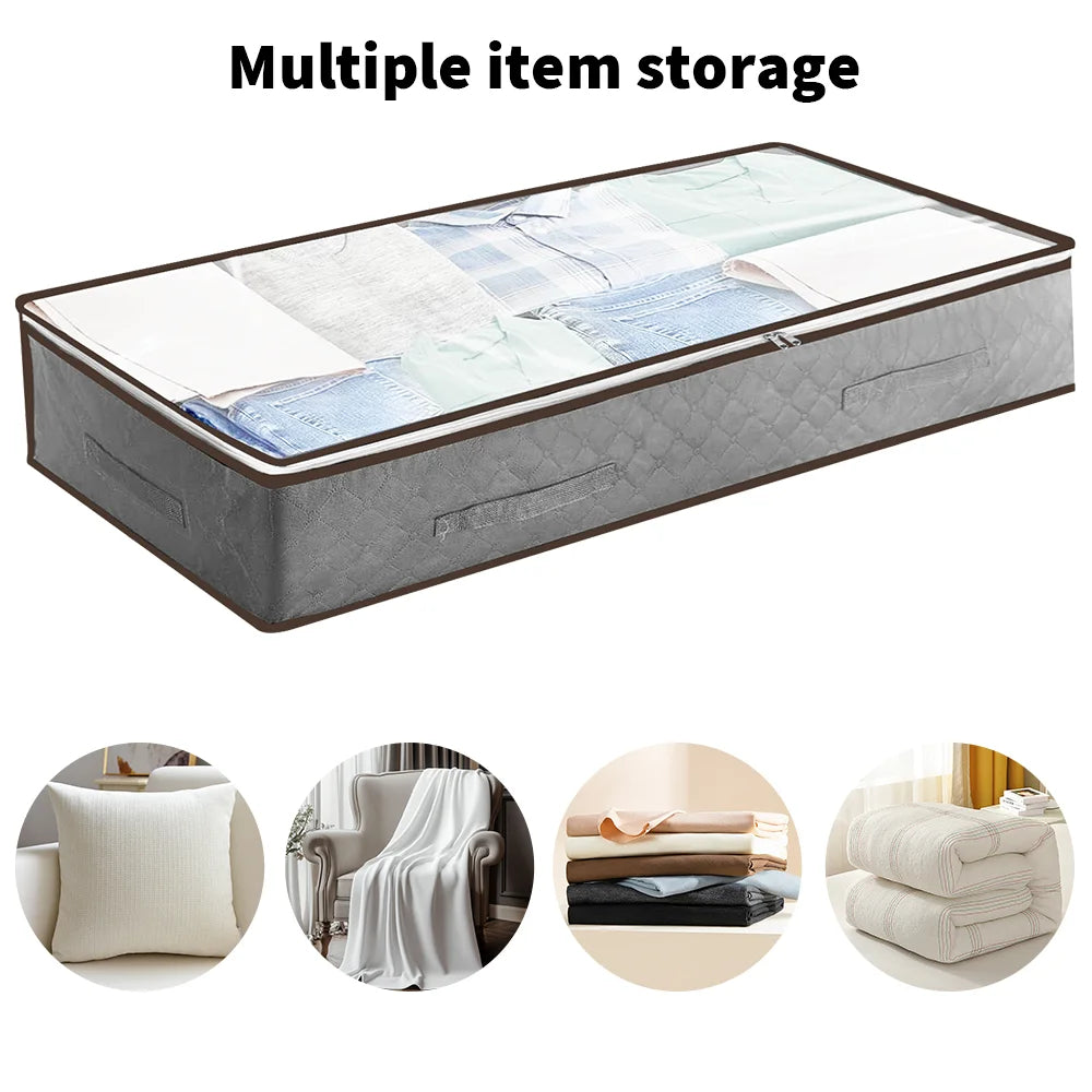 2pcs Underbed Quilt Storage Bag Organizer Wardrobe Clothes Dust Moisture-proof Finishing Bag Foldable Storage Box 90L