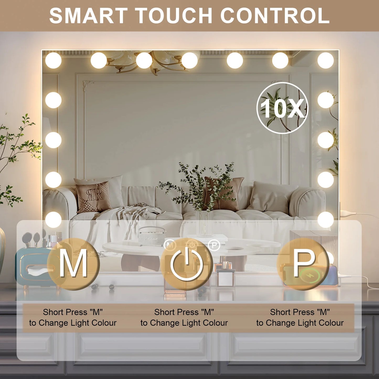 17 LED Hollywood Makeup Mirror Large Vanity Light Mirror with Dimmable LED Bulbs